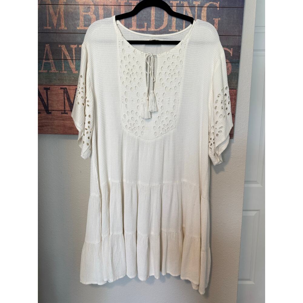 Rip Curl White Boho Mini Dress Small | Eyelet Lace Tassel Flowy